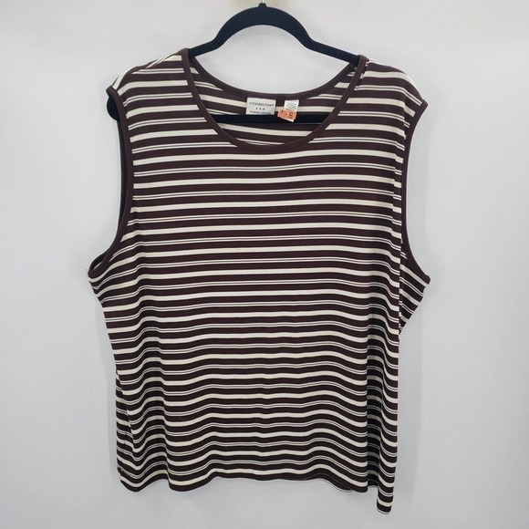 Covington striped tank top womens plus size 20 22 brown white sleeveless knit - Picture 10 of 10